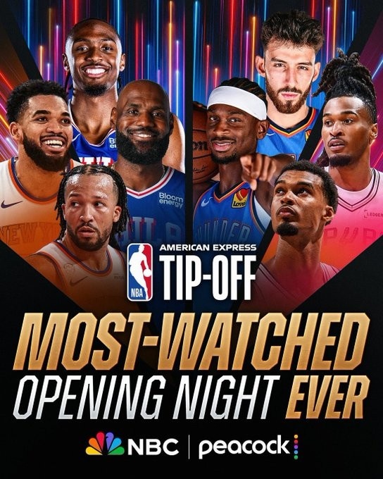 NBA官方:揭幕夜创历史收视纪录 费尼大战平均收视人数达771万!
